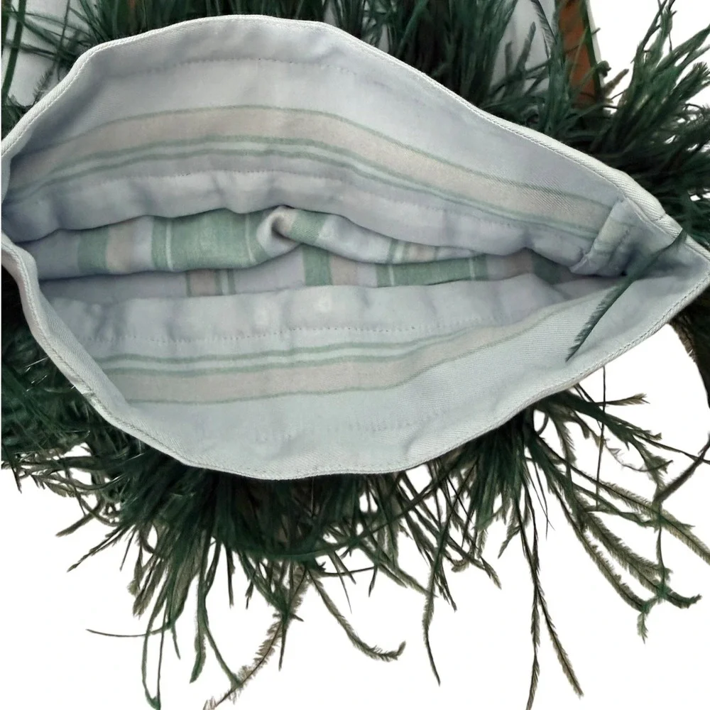 Sleeper Pajama Set Women Small Blue Green Striped Ostrich Feather Trim 2 Piece